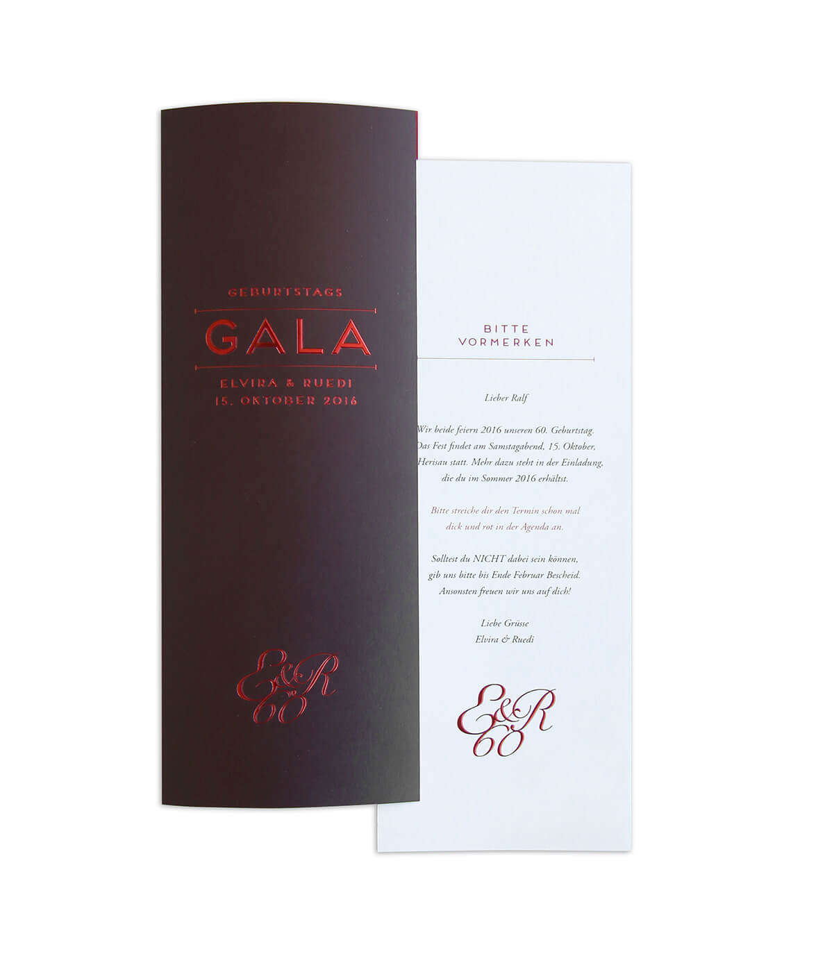 Geburtstags Gala Einladung, Veredelung durch Heissfolie Prägung, EightyNine, Agentur für Corporate Design und Grafik in St. Gallen, Schweiz
