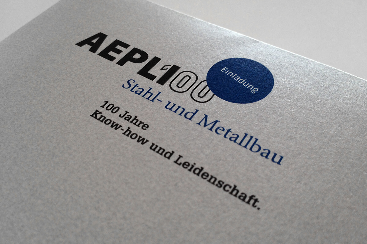 Einladung, 100-jähriges Aepli Stahl- und Metallbau Jubiläum, Event Design von EightyNine, Agentur für Corporate Design und Grafik in St. Gallen, Schweiz