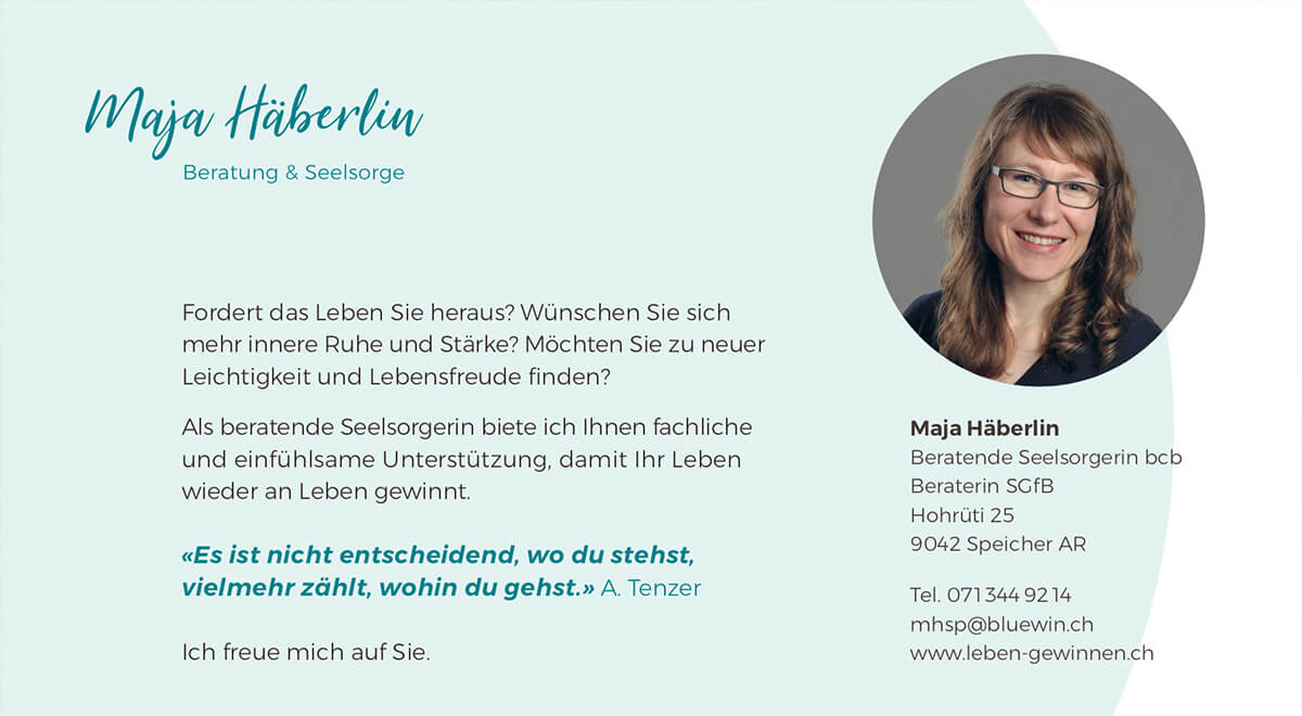 Flyer Rückseite, Erscheinungsbild für Maja Häberlin von EightyNine, Agentur für Corporate Design und Grafik in St. Gallen, Schweiz