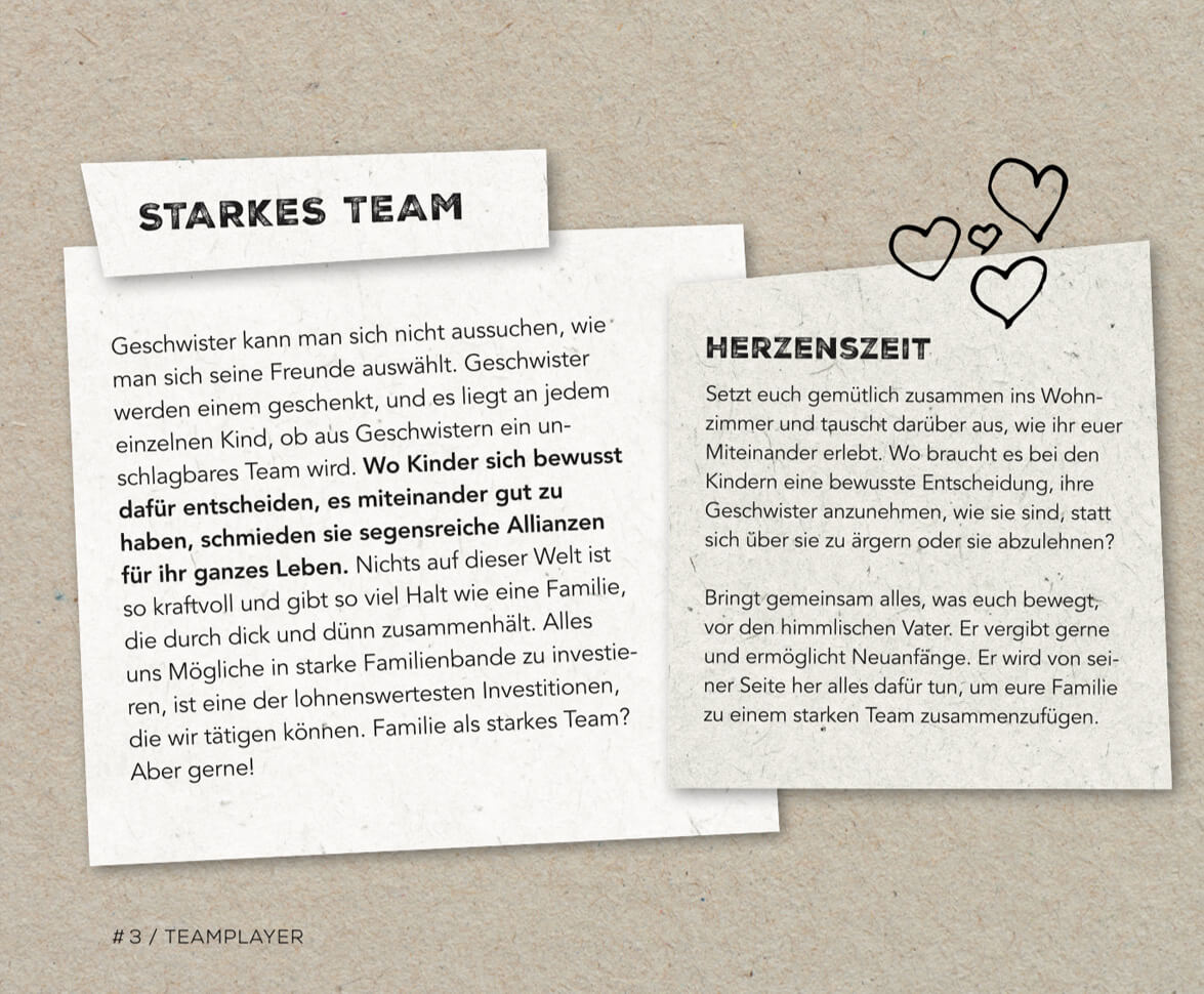 Teamplayer Text Fontis Familienaufsteller Fotoflip von EightyNine, Agentur für Corporate Design und Grafik in St.Gallen, Schweiz