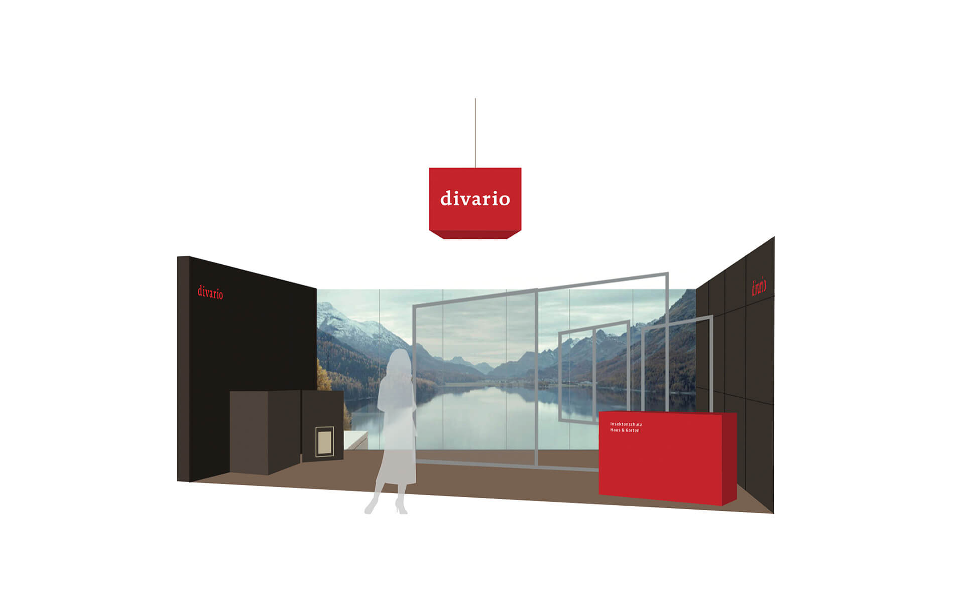 Perspektivische Grafik, Messestand an OLMA, Messe-Design für divario Insektenschutz von EightyNine, Agentur für Corporate Design und Grafik in St. Gallen, Schweiz