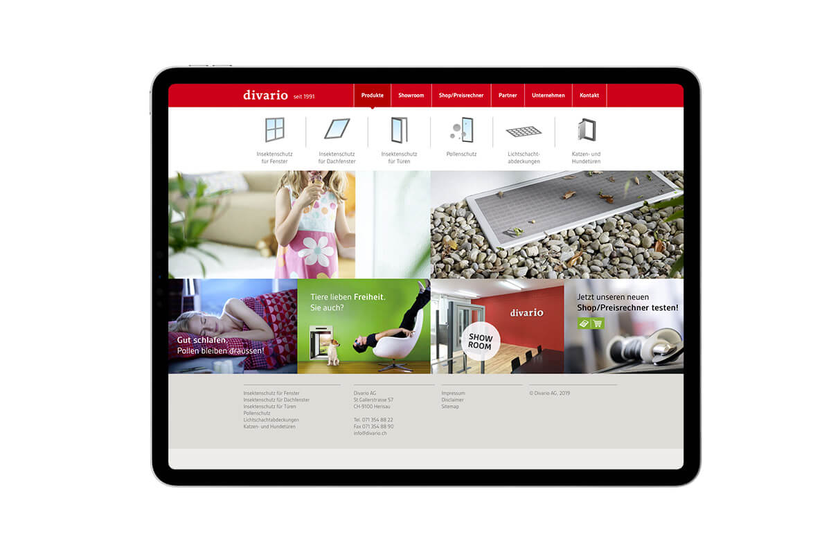 Startseite Responsive Webseite für divario Insektenschutz von EightyNine, Agentur für Corporate Design und Grafik in St. Gallen, Schweiz