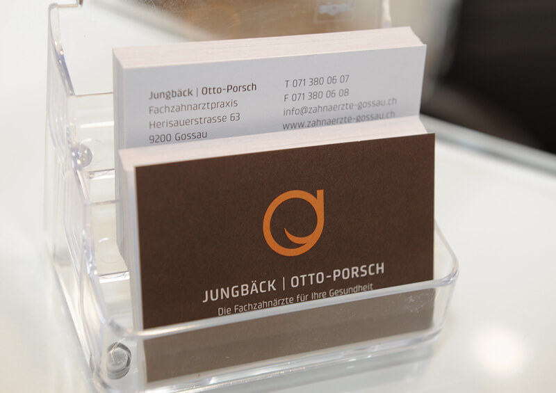 Visitenkarten Spender, Jungbäck Otto-Porsch Erscheinungsbild von EightyNine, Agentur für Corporate Design und Grafik in St. Gallen, Schweiz