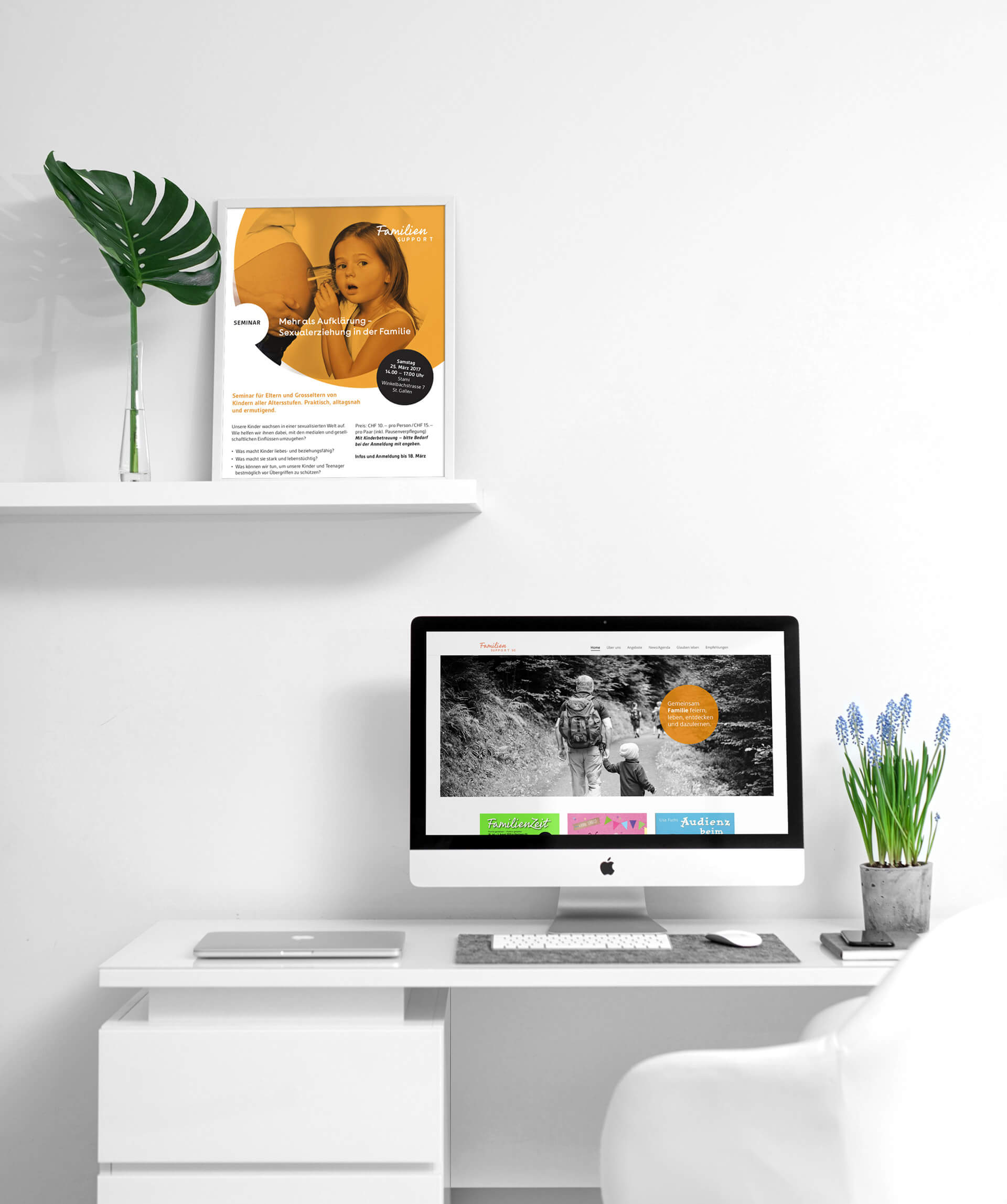Responsive Webseite und Plakat, Erscheinungsbild für Familiensupport St.Gallen von EightyNine, Agentur für Corporate Design und Grafik in St. Gallen, Schweiz