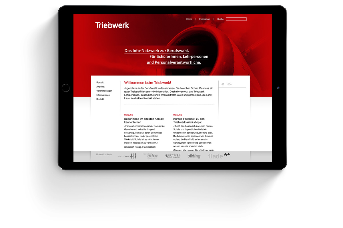 Webseite, Erscheinungsbild für Verein Triebwerk von EightyNine, Agentur für Corporate Design und Grafik in St. Gallen, Schweiz