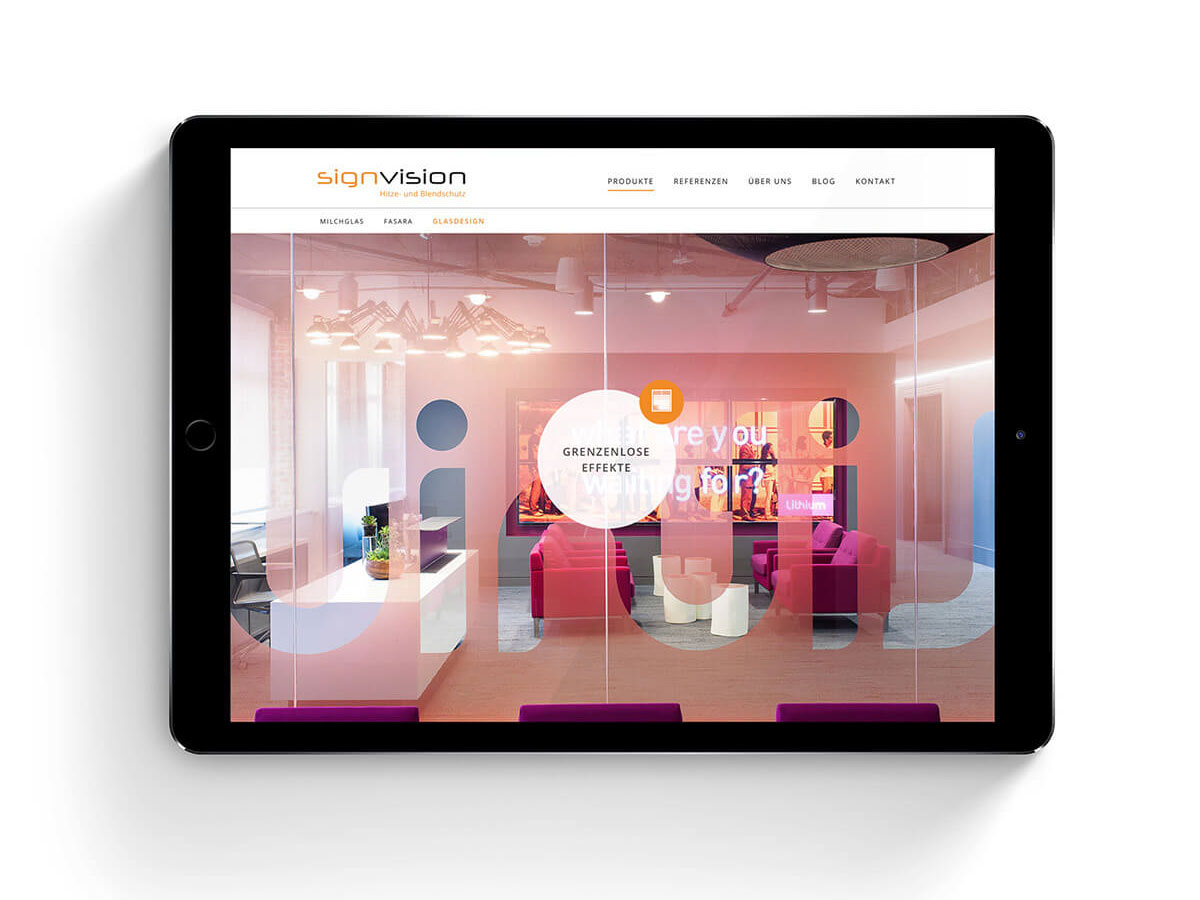Glasdesign Hitze- und Blendschutz, Responsive Webseite SignVision von EightyNine, Agentur für Corporate Design und Grafik in St. Gallen, Schweiz