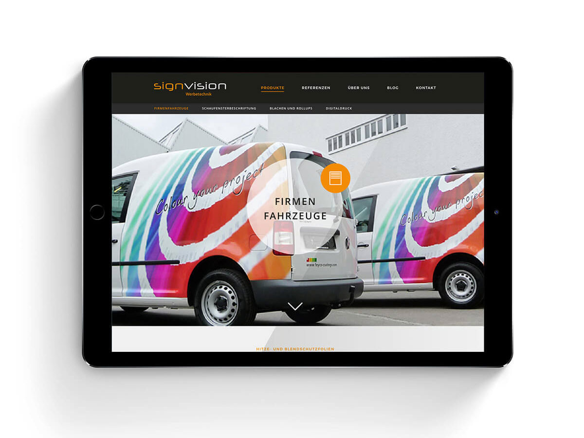 Produkte Werbetechnik, Responsive Webseite SignVision von EightyNine, Agentur für Corporate Design und Grafik in St. Gallen, Schweiz