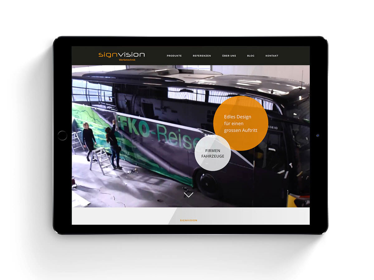 Startseite Werbetechnik, Responsive Webseite SignVision von EightyNine, Agentur für Corporate Design und Grafik in St. Gallen, Schweiz
